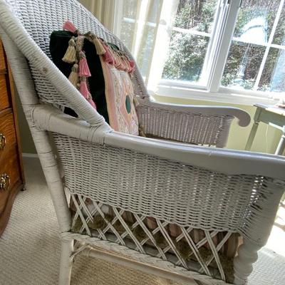 White Wicker Chair and Cushions