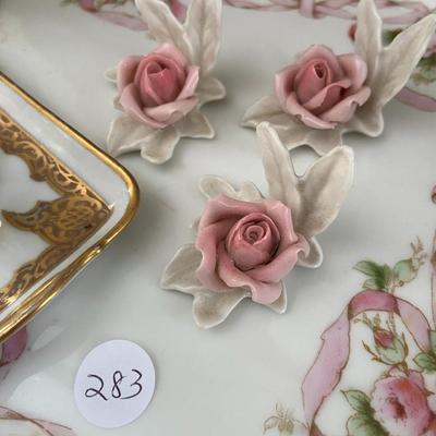 Lot of Jewelry Trays, Hand Mirror, Perfume Bottles, and Hat Pins