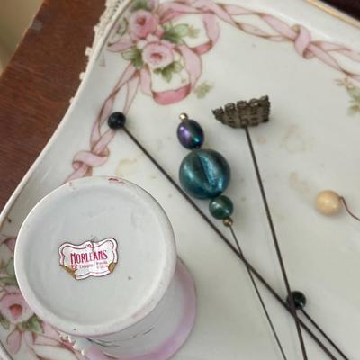 Lot of Jewelry Trays, Hand Mirror, Perfume Bottles, and Hat Pins