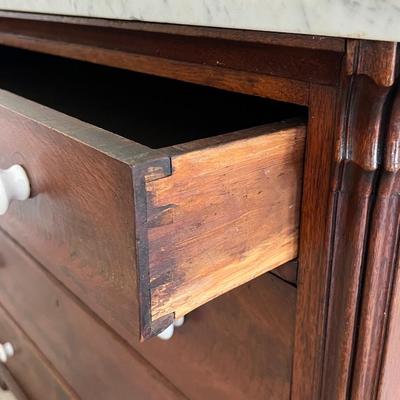 Solid Mahogany & Marble Top Chest