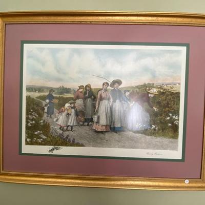 Framed "Berry Pickers" Print, Signed Jennie Brownscombe