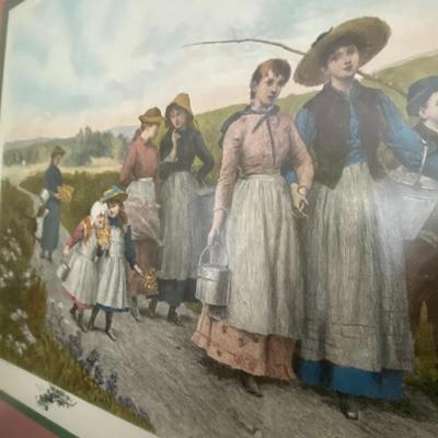 Framed "Berry Pickers" Print, Signed Jennie Brownscombe