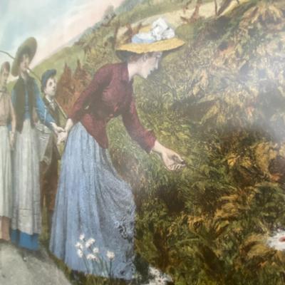 Framed "Berry Pickers" Print, Signed Jennie Brownscombe