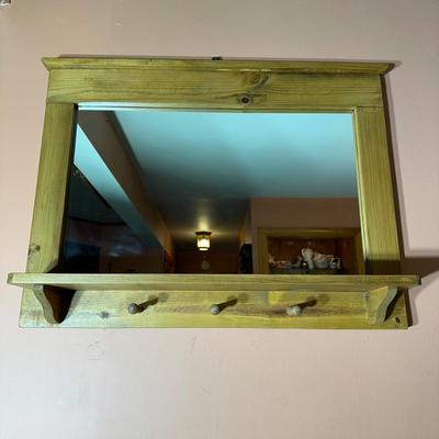 LOT 341K: Wooden Wall Mirror/Coat Hanger