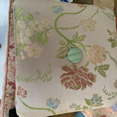 Lot of Cushioned Stool and Three Pillows