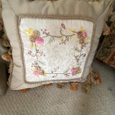 Lot of Cushioned Stool and Three Pillows