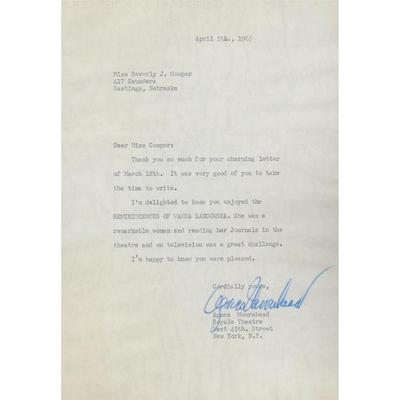 Agnes Moorehead BeWitched signed personal letter. GFA Authenticated
