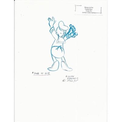 Disney Donald Duck original hand drawn art for Parker Bros. Hasbro Crazy 8's card game