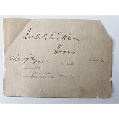 Governor TX Richard Coke signed note