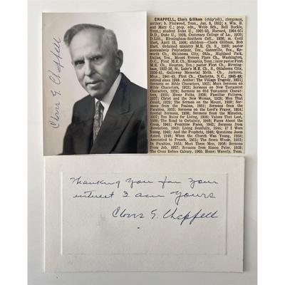 Clergyman and author Clovis G. Chappell signed photo and note