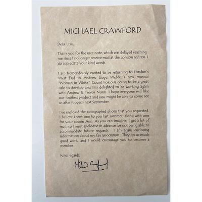 Michael Crawford signed letter