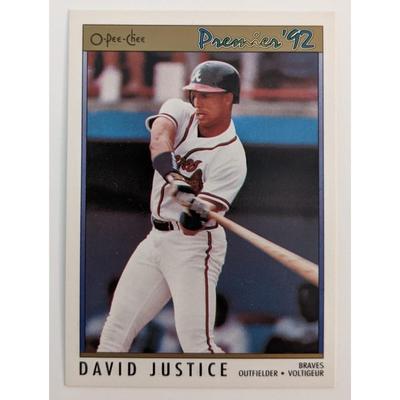 David Justice Braves Premier '92 O-Pee-Chee Baseball Card