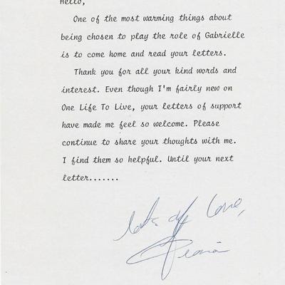 Guiding Light Fiona Hutchison signed letter