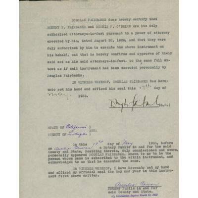 Douglas Fairbanks Jr. signed document. GFA Authenticated