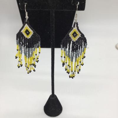 Yellow beaded dangle earrings