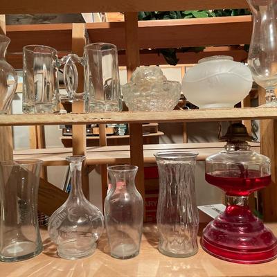 Vintage oil lamps and more glass