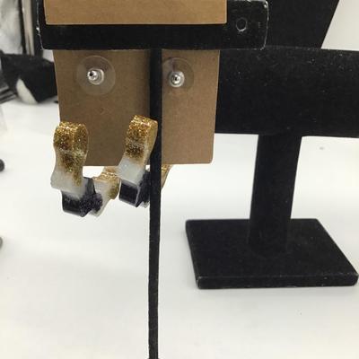 Navy blue and gold hoop earrings