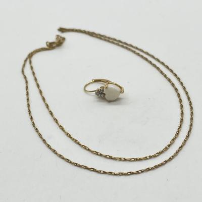 401K: Wear / Scrap 14K Gold Lot -21â€ Necklace, Single Opal Earring