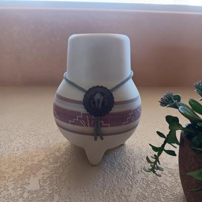 SOUTHWESTERN STYLE VASES AND A FAUX SUCCULENT