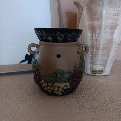 HAEGER VASE, CLAY AROMA WAX WARMER AND A FRAME