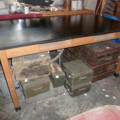 Phenolic Resin Chemistry Wood Frame Industrial Table- Approx 42" x 72" x 36 1/2" Tall (Choice B)