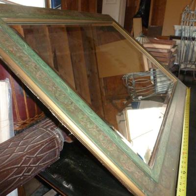 Framed Beveled Mirror- Egyptian Design- Approx 44" x 31"