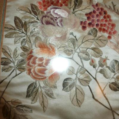 Pair of Framed Asian Art on Silk- Approx 36" x 13"