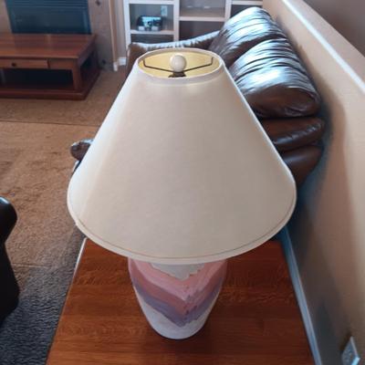 WOODLEY'S SOLID WOOD END TABLE WITH A DRAWER AND A SW TABLE LAMP