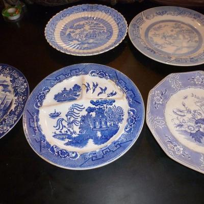 Collection of Five Blue and White Plates