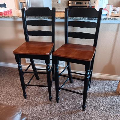 2 - TWO TONE WOODEN BAR STOOLS