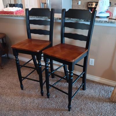 2 - TWO TONE WOODEN BAR STOOLS