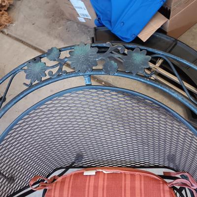 WROUGHT IRON MESH PATIO TABLE AND 4 CHAIRS