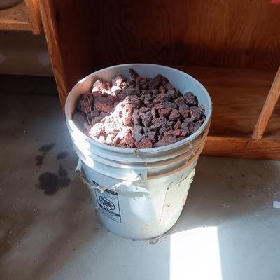 5 GALLON BUCKET PLUS CRATE OF LAVA ROCK