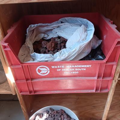 5 GALLON BUCKET PLUS CRATE OF LAVA ROCK