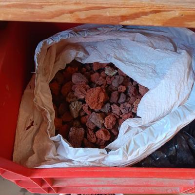 5 GALLON BUCKET PLUS CRATE OF LAVA ROCK