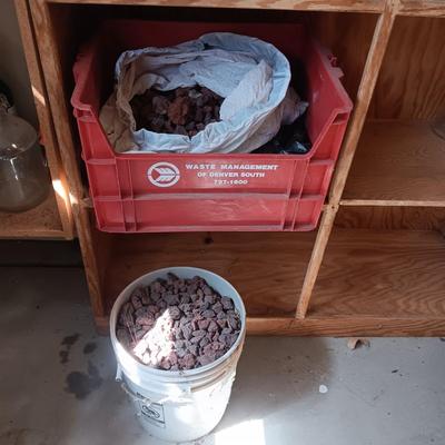 5 GALLON BUCKET PLUS CRATE OF LAVA ROCK