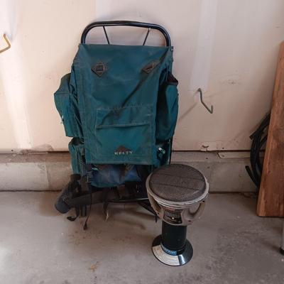 KELTY NYLON BACKPACK AND COLEMAN PROPANE HEATER