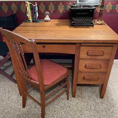 Vintage Oak Desk with a Chair
