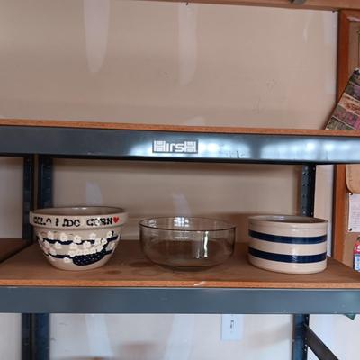 2 CLAY AND 1 GLASS BOWLS