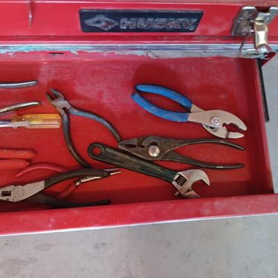 HUSKY 3 DRAWER W/LIFT TOP TOOL CHEST PLUS HAND TOOLS