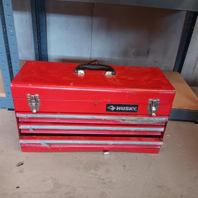 HUSKY 3 DRAWER W/LIFT TOP TOOL CHEST PLUS HAND TOOLS