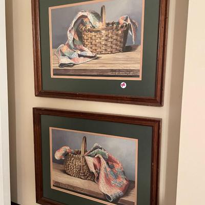Pair of Framed Basket Prints, Signed Sandy Lyman Clough and Numbered