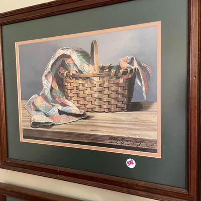 Pair of Framed Basket Prints, Signed Sandy Lyman Clough and Numbered