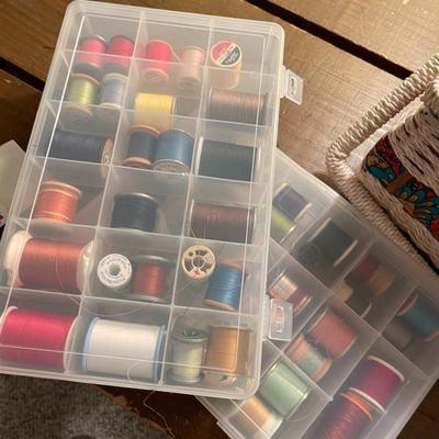 Sewing Box with Assorted Bobbins of Threads