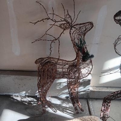 LIGHTED AND MOTION YARD REINDEER, NEW BALE OF HAY AND SMALLER REINDEER