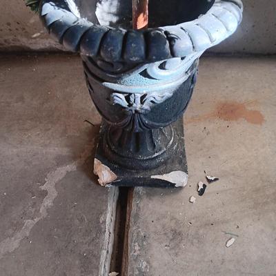 2 ARTIFICIAL TREES AND A WOODEN POLE LIGHT