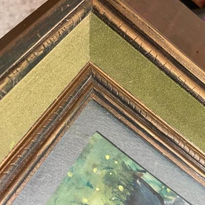 Framed Graveyard Watercolor, Signed Marty