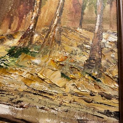 Framed Autumnal Forest Oil on Canvas, Signed Janelle Watson.