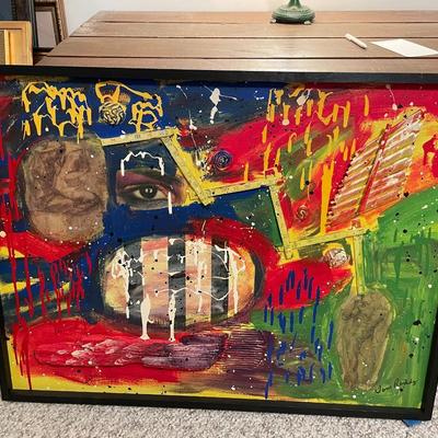 Framed Original Tom Roddy Abstract Mixed Media and Oil on Canvas
