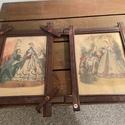 Antique Framed La Mode Industrée Magazine Portraits
